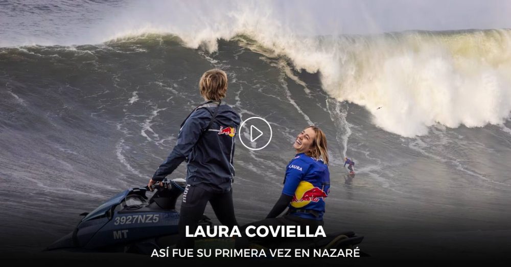 video de la primera vez que Laura Coviella surfea en Nazare