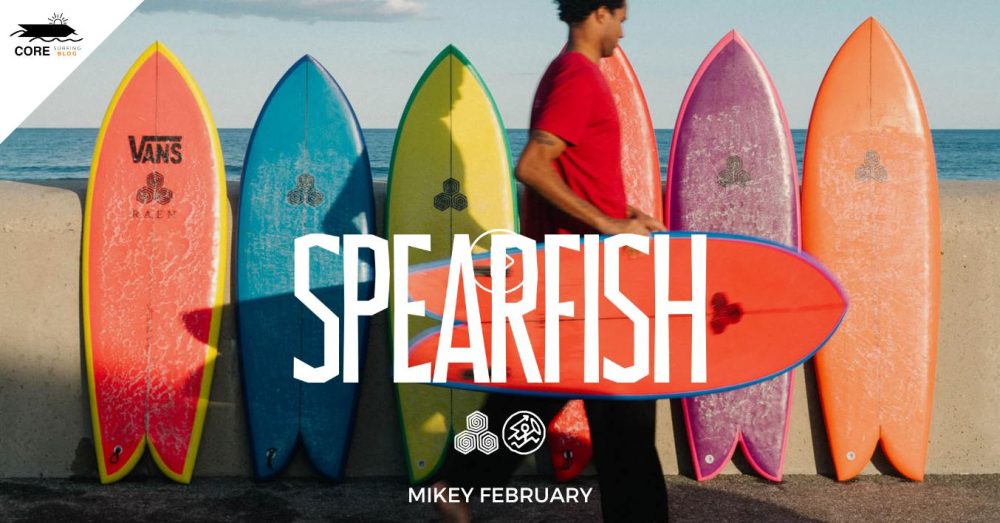 peli de surf de michael february surfeando con su nuevo fish twin fin
