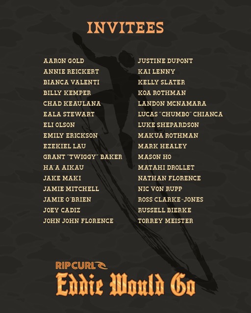 Surfistas invitados al Eddie Aikau Invitacional 2025 en Waimea