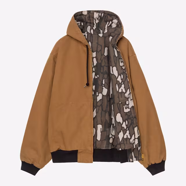Carhartt Active Jacket 50 aniversario canvas marrón camo vista exterior — edición limitada reversible