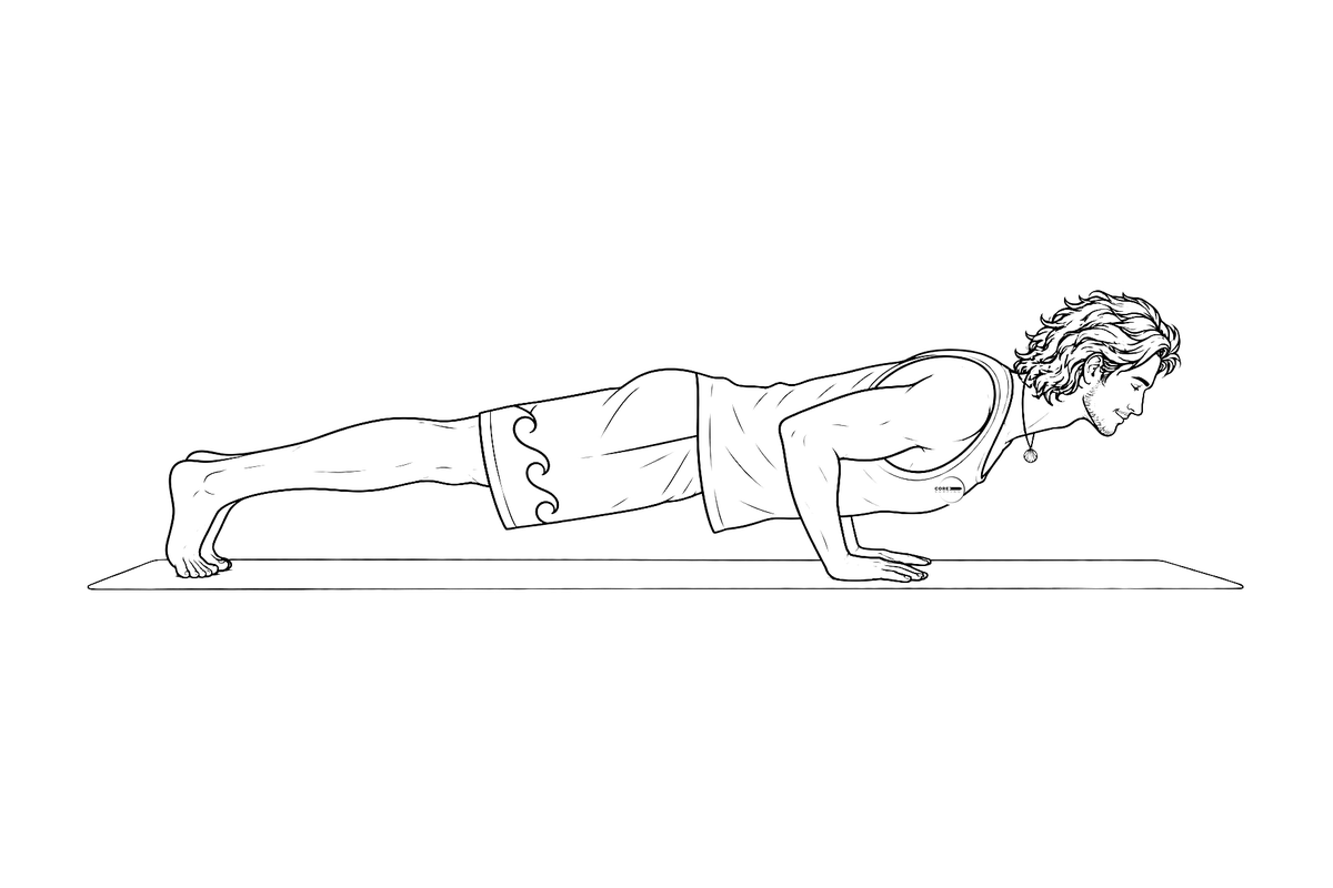 Plancha baja o chaturanga, ejercicio de yoga para un take-off más rápido en surf