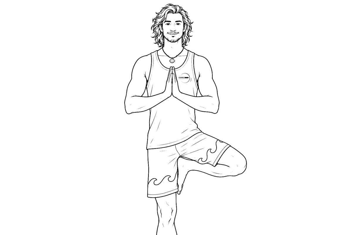 Postura del árbol de yoga para trabajar el equilibrio en el surf